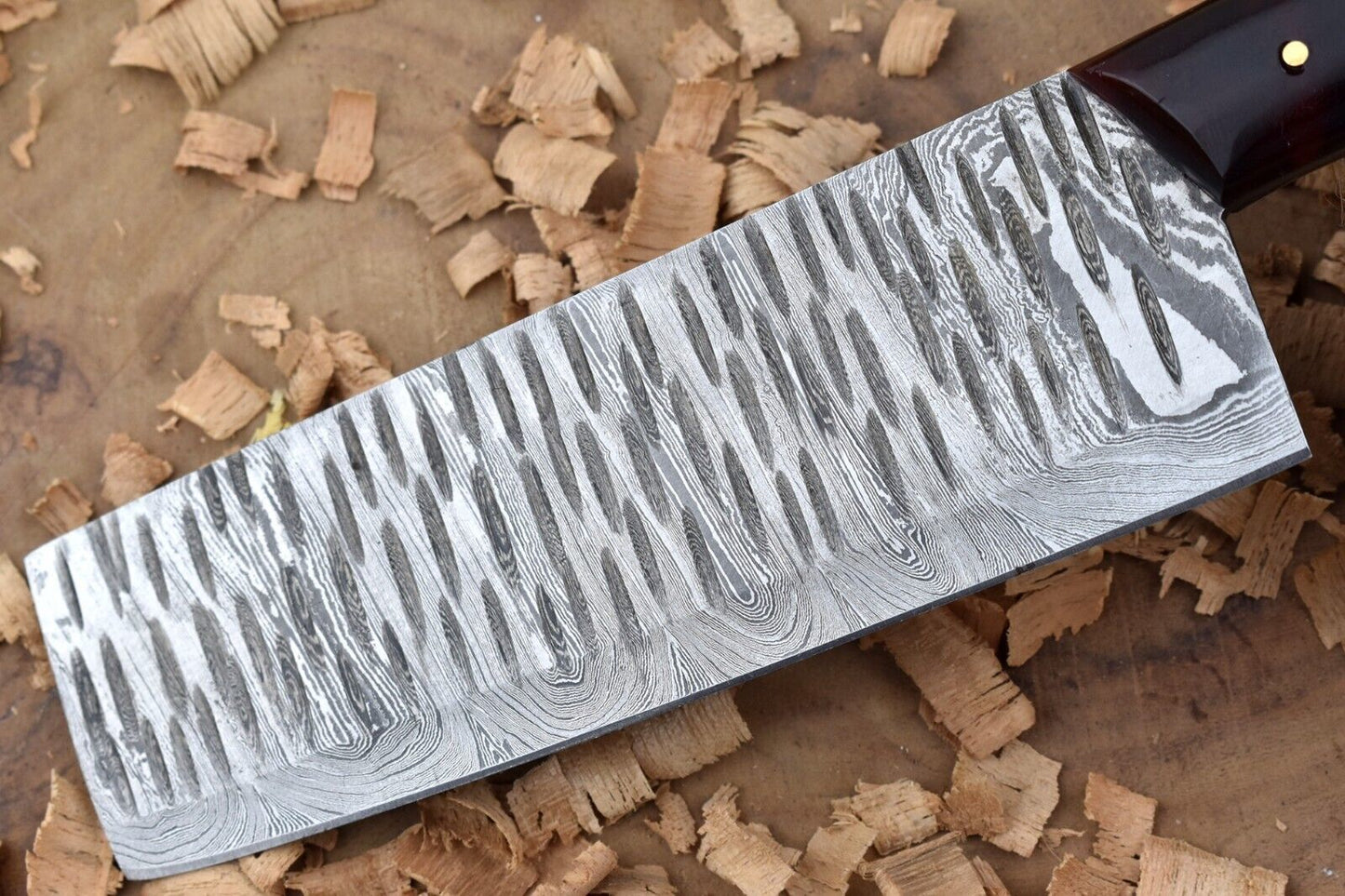 11” Custom Handmade Damascus Steel Chef Knife – Red & Black Raisin Thappa Handle