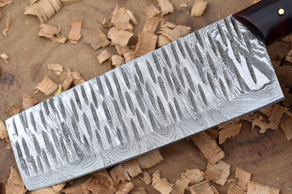 11” Custom Handmade Damascus Steel Chef Knife – Red & Black Raisin Thappa Handle
