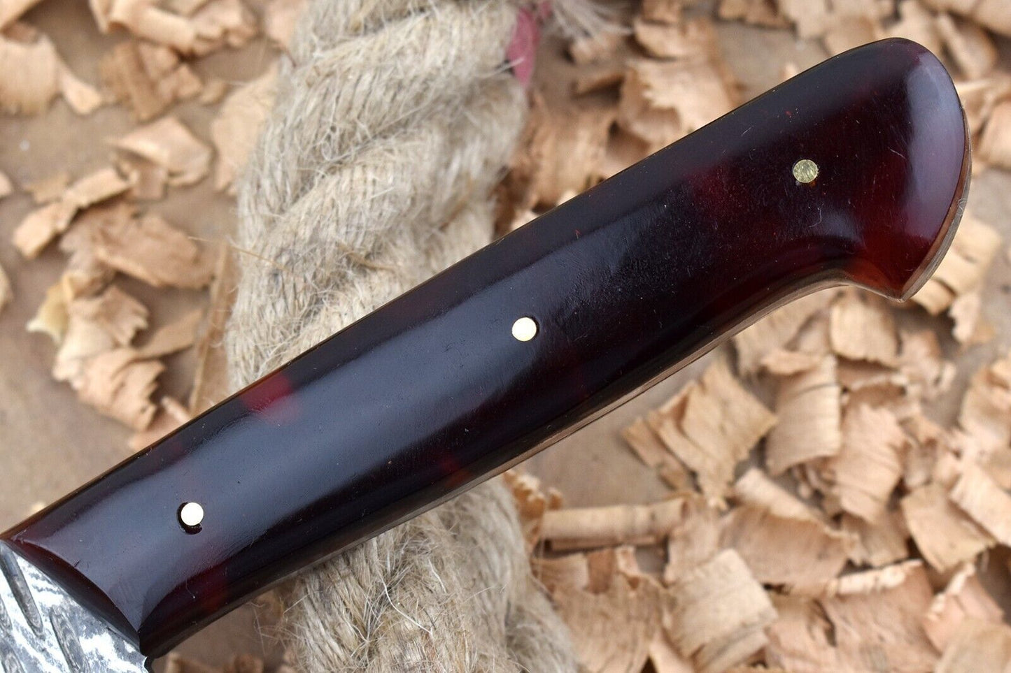 11” Custom Handmade Damascus Steel Chef Knife – Red & Black Raisin Thappa Handle