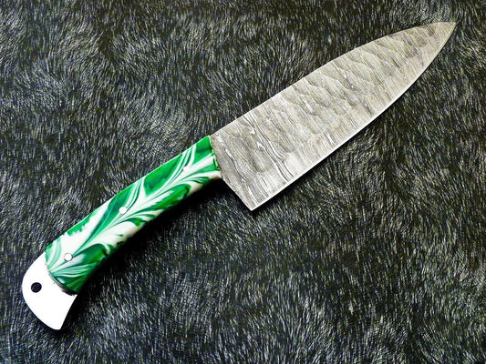 12" Custom Handmade Damascus Steel Chef Knife – Forged Kitchen Knife with Resin Handle