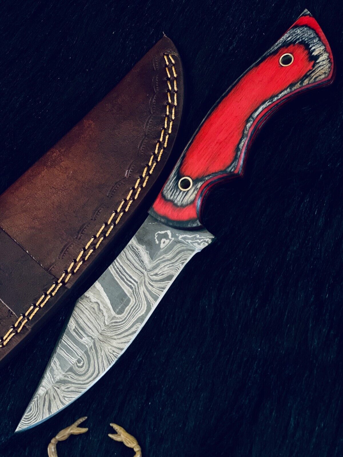 9" Heritage Forge Twist Damascus Bowie Knife – Bone & Wood Handle with Sheath