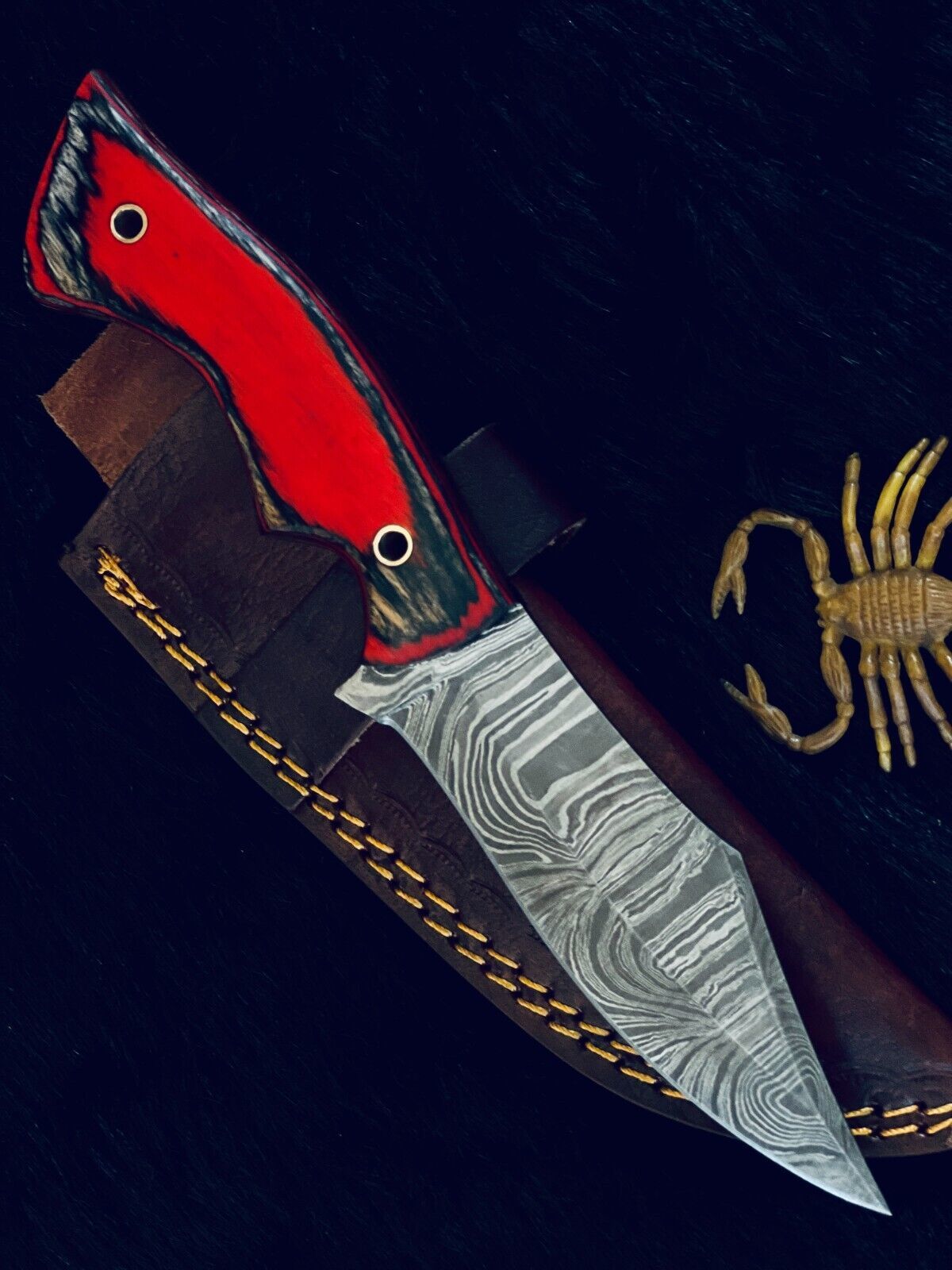 9" Heritage Forge Twist Damascus Bowie Knife – Bone & Wood Handle with Sheath