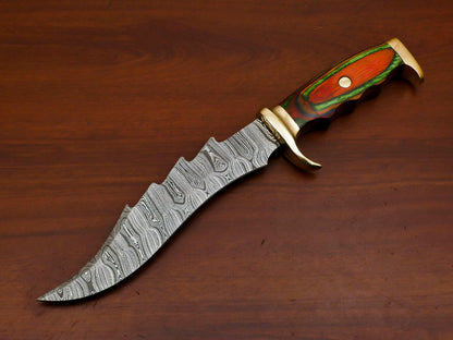 Heritage Forge Handmade D2 Steel Bowie Hunting Knife with Pakka Wood Handle and Brass Guard