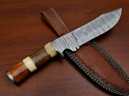Heritage Forge 12" Damascus Steel Bowie Knife with Stained Camel Bone Handle
