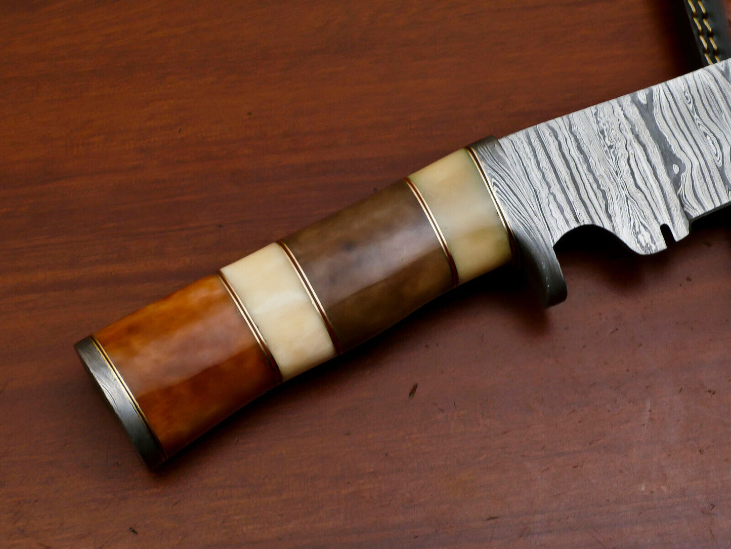 Heritage Forge 12" Damascus Steel Bowie Knife with Stained Camel Bone Handle