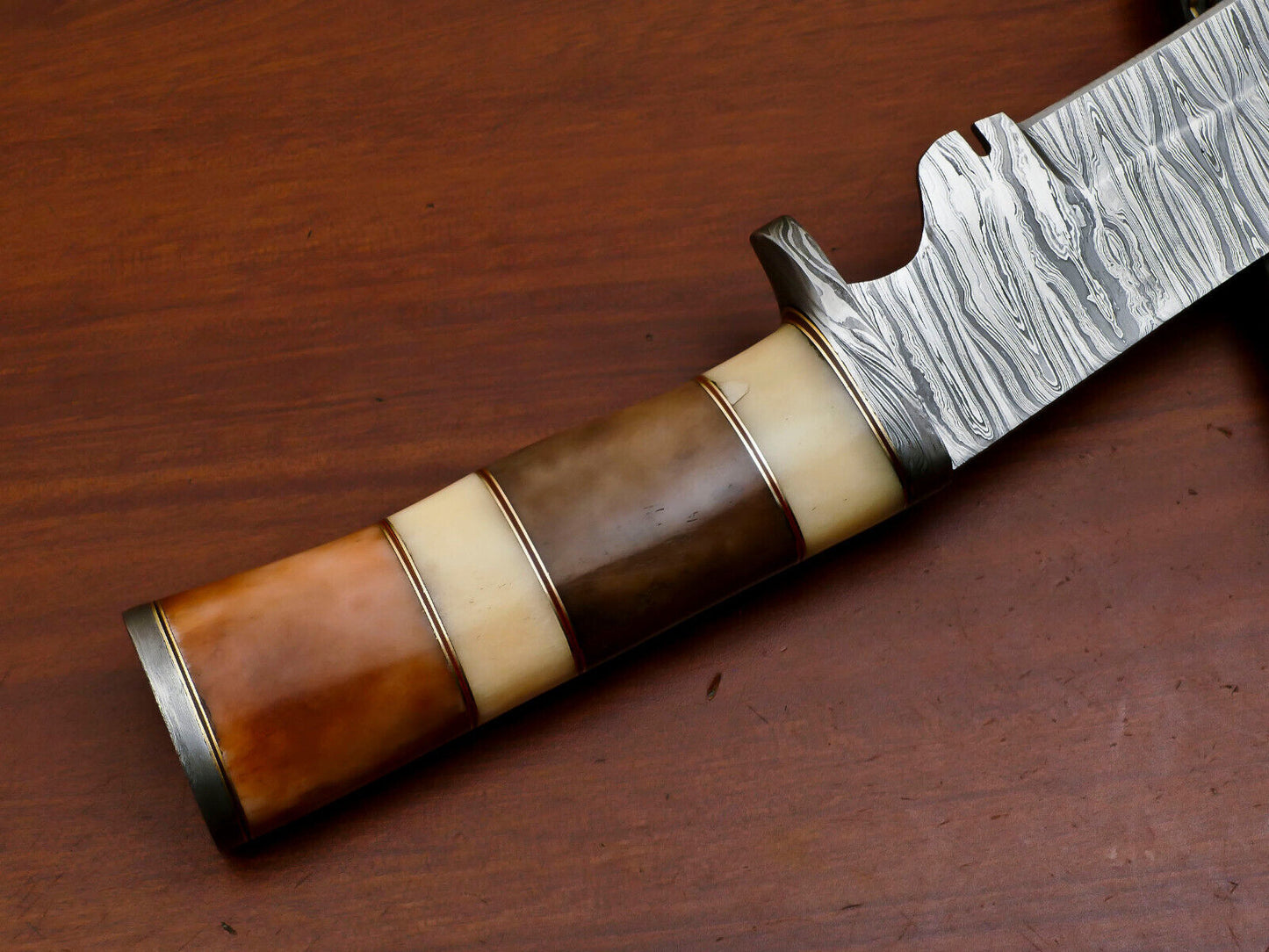 Heritage Forge 12" Damascus Steel Bowie Knife with Stained Camel Bone Handle