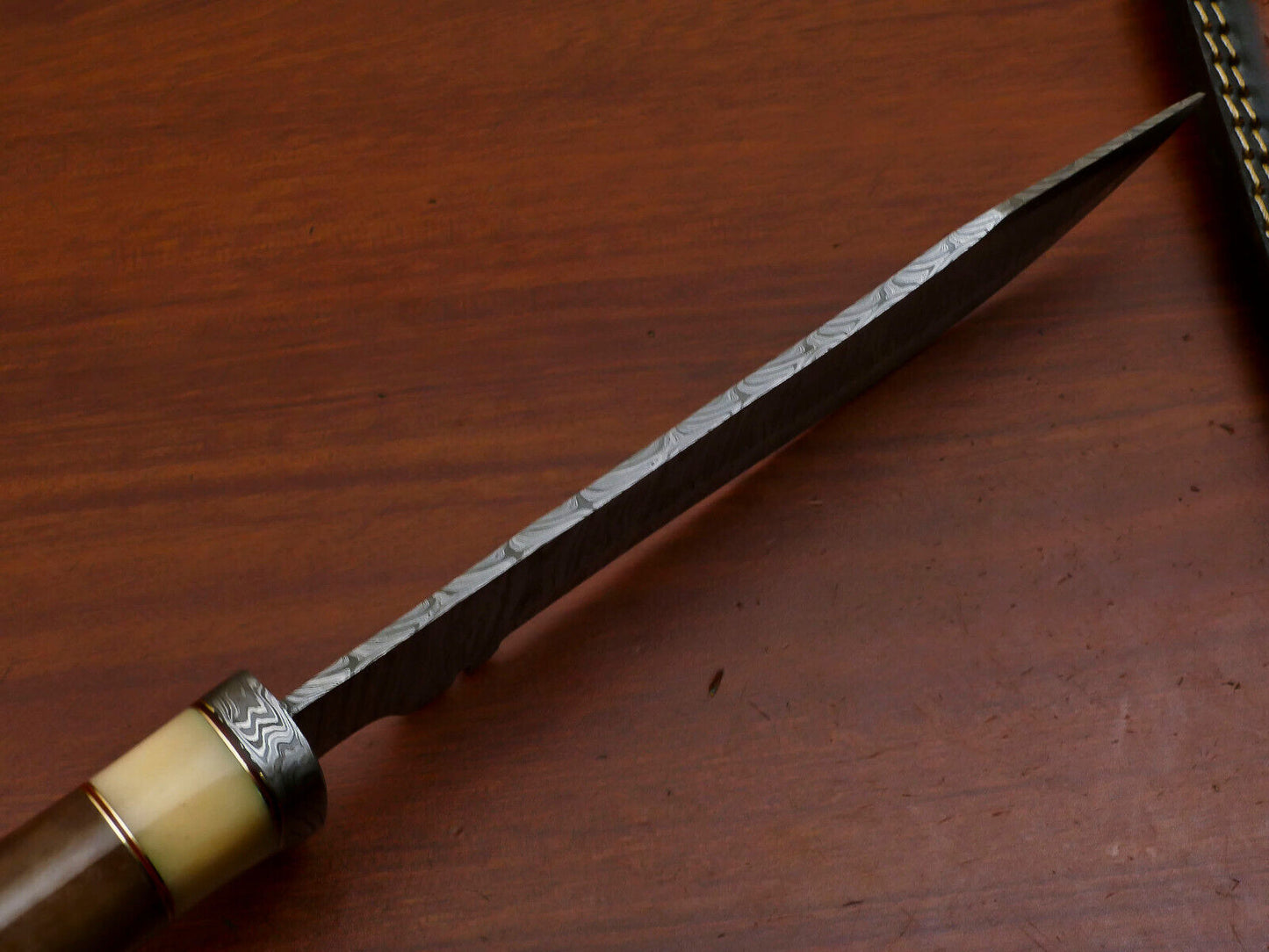 Heritage Forge 12" Damascus Steel Bowie Knife with Stained Camel Bone Handle