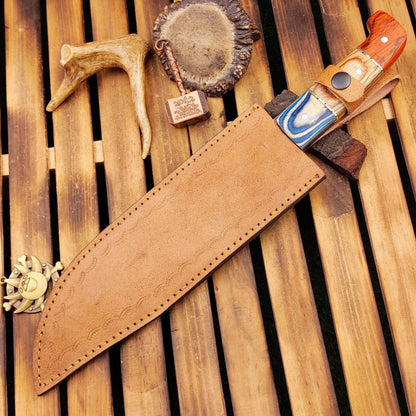 15 Inch Damascus Bowie Knife with Wood Handle Custom Handmade Hunting Knife