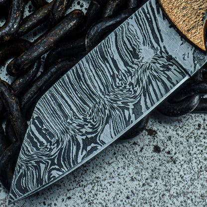 9" Tactical Damascus Bowie Knife with Wood Handle – Custom Handmade Hunting Knife