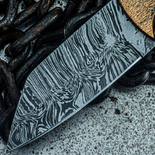 9" Tactical Damascus Bowie Knife with Wood Handle – Custom Handmade Hunting Knife
