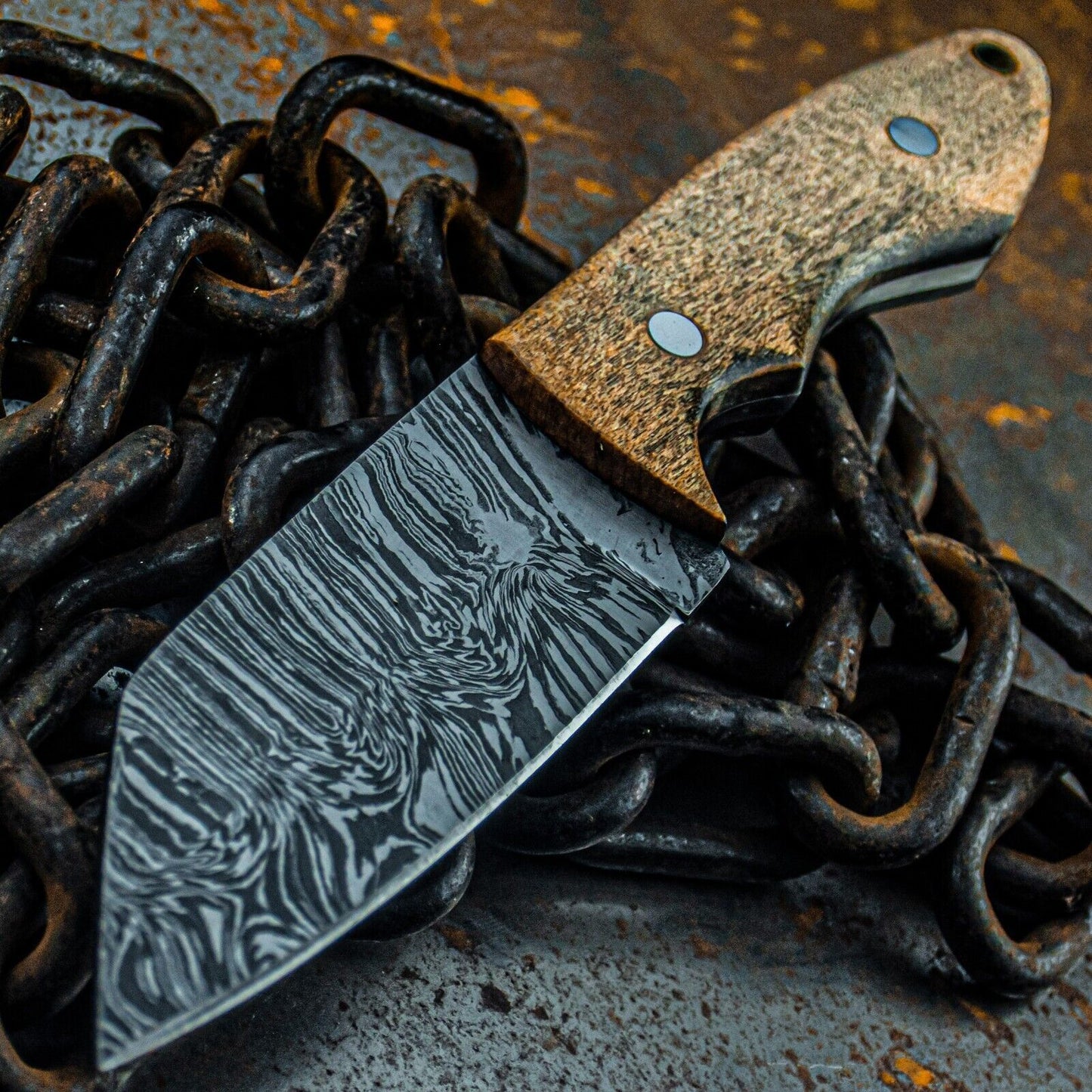 9" Tactical Damascus Bowie Knife with Wood Handle – Custom Handmade Hunting Knife