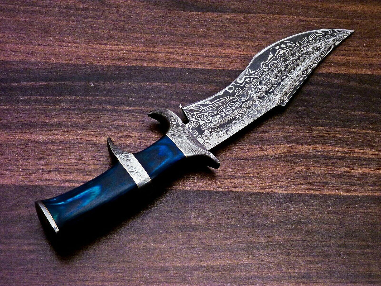 13" Handmade Damascus Bowie Knife | Color Wood Handle