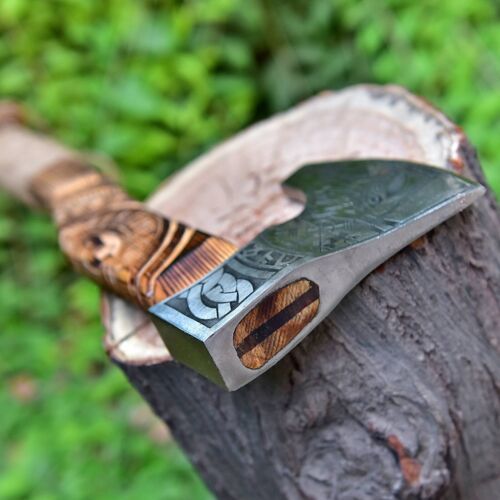 Custom Handmade Viking Battle Axe – Hand Forged Carbon Steel Beard Axe with Leather Sheath
