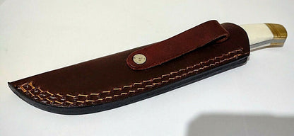 8.25" Skinner Hunting Bowie Knife Stainless Steel White Bone Handle with Leather Sheath