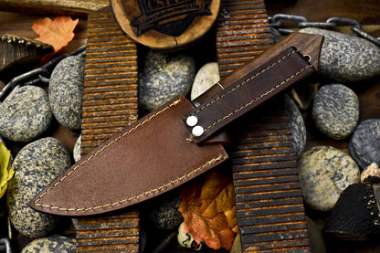 10" Handmade Skinner Knife Rain Drop Damascus with Walnut Wood Handle | Outdoor Hunting Blade