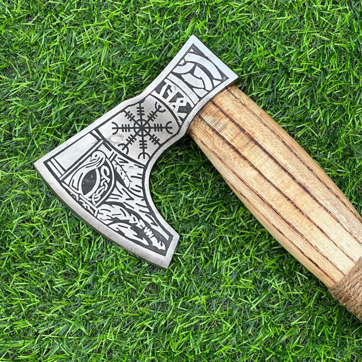 Hand-Forged Viking Tomahawk Axe – Carbon Steel Blade with Rose Wood Handle and Leather Sheath, 14 Inch