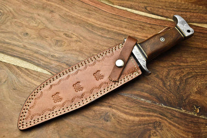 Heritage Forge Highland Crest Damascus Bowie Knife with Walnut Wood Handle