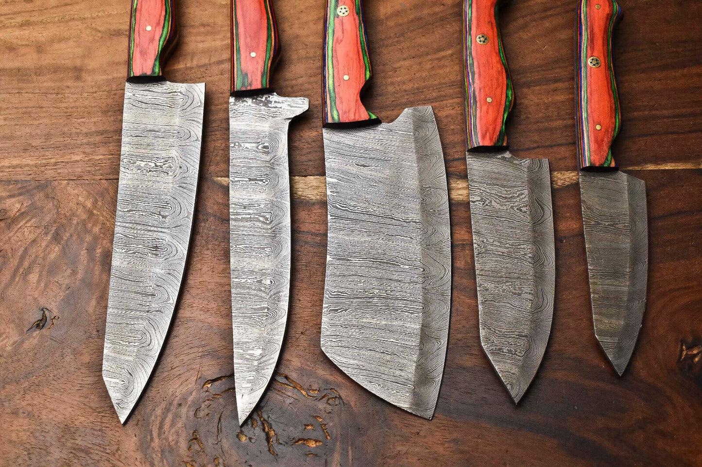 Lot Of 5 Handmade Damascus Steel Blade Chef Set Knife