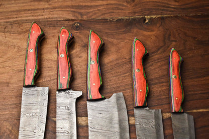 Lot Of 5 Handmade Damascus Steel Blade Chef Set Knife