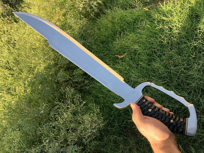 Heritage Forge 26 Inch D2 Steel Bowie Knife with Bull Horn Handle and Leather Sheath