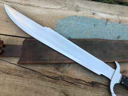 Heritage Forge 26 Inch D2 Steel Bowie Knife with Bull Horn Handle and Leather Sheath