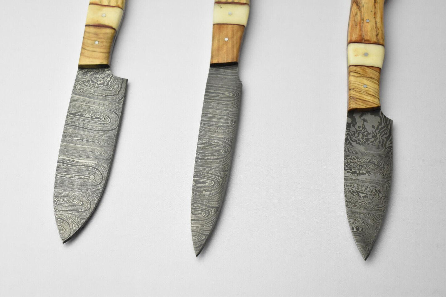 Lot of 3 Handmade Damascus Steel Kitchen Chef Knives – Full Tang