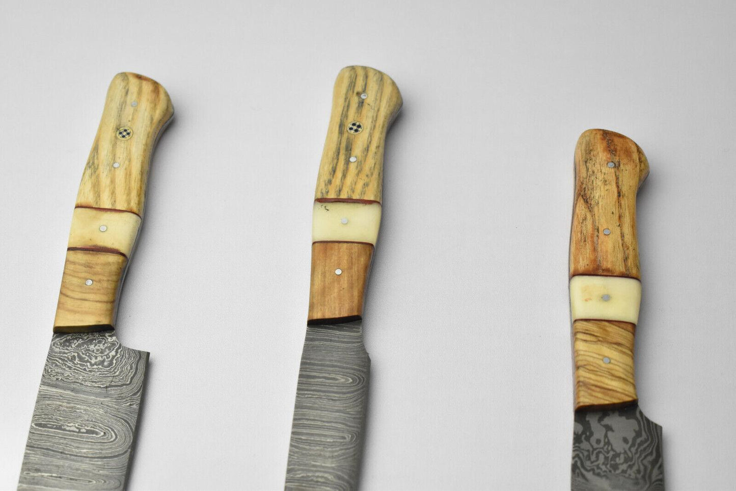 Lot of 3 Handmade Damascus Steel Kitchen Chef Knives – Full Tang