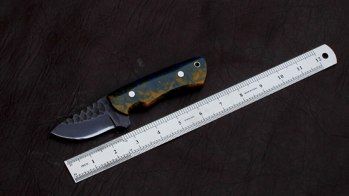 7" Everest Custom Handmade Full Tang D2 Steel Hunting Skinner EDC Knife Resin Handle with Leather Sheath