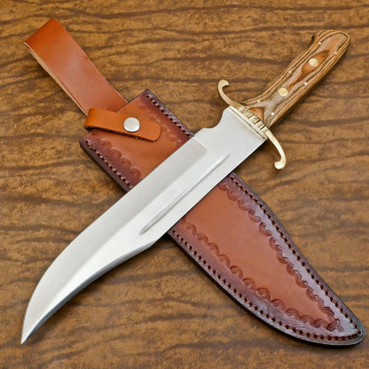 Handcrafted 12-Inch D2 Steel Full Tang Bowie Hunting Knife – Pakka Wood Handle