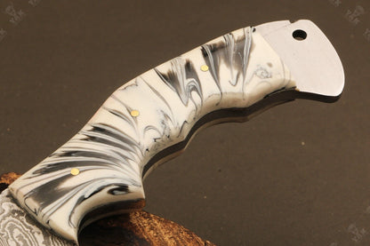 10.5" Hand Forged Ladder Damascus Steel Bowie Hunting Knife | Resin Handle