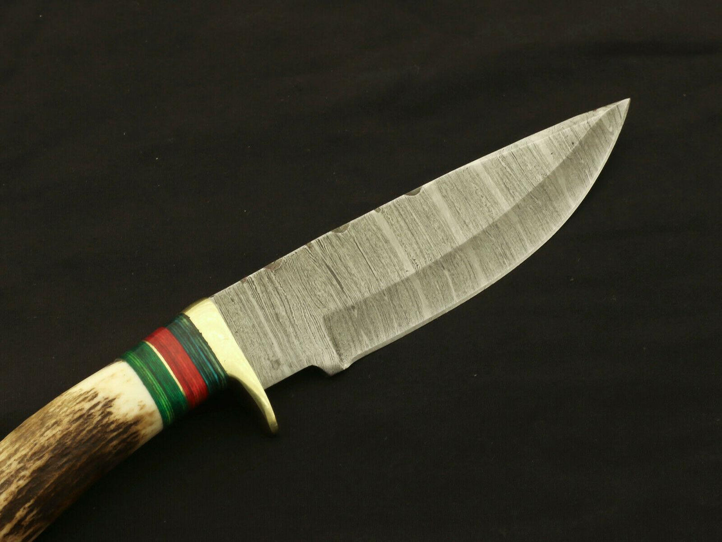 9.75" Custom Damascus Bowie Knife – Stag & Pakka Wood Handle