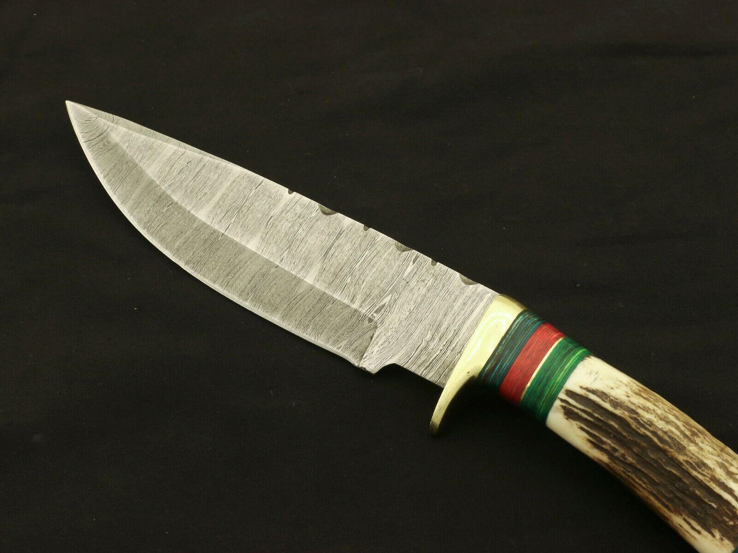 9.75" Custom Damascus Bowie Knife – Stag & Pakka Wood Handle