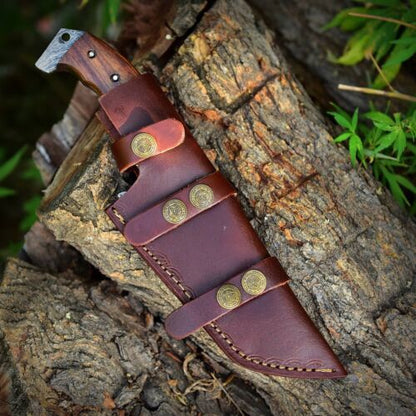 Handmade Damascus Steel Tracker Military Tactical Hunting Survival Knife – Full Tang with Leather Sheath