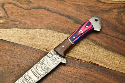 "14'' Handmade Damascus Steel Chef Knife with Pakka Wood Handle & Leather Sheath – Kitchen Cooking Knife"