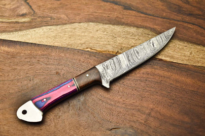 "14'' Handmade Damascus Steel Chef Knife with Pakka Wood Handle & Leather Sheath – Kitchen Cooking Knife"