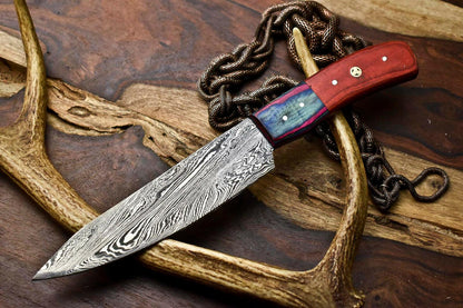 Hand Made Damascus Steel Blade Chef Kitchen Full Tang Knife | Hard Wood Handle, 12" Overall, 7" Blade