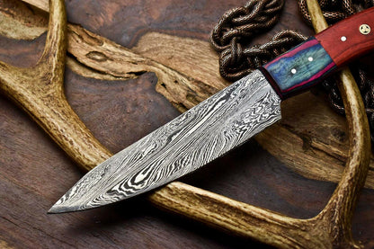 Hand Made Damascus Steel Blade Chef Kitchen Full Tang Knife | Hard Wood Handle, 12" Overall, 7" Blade