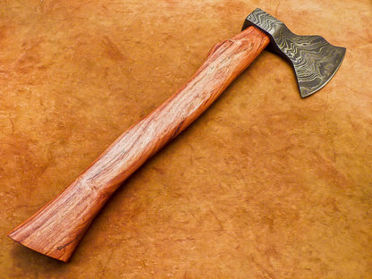 Custom Handmade Damascus Steel Tomahawk Axe 16-Inch with Natural Wood Handle and Leather Sheath