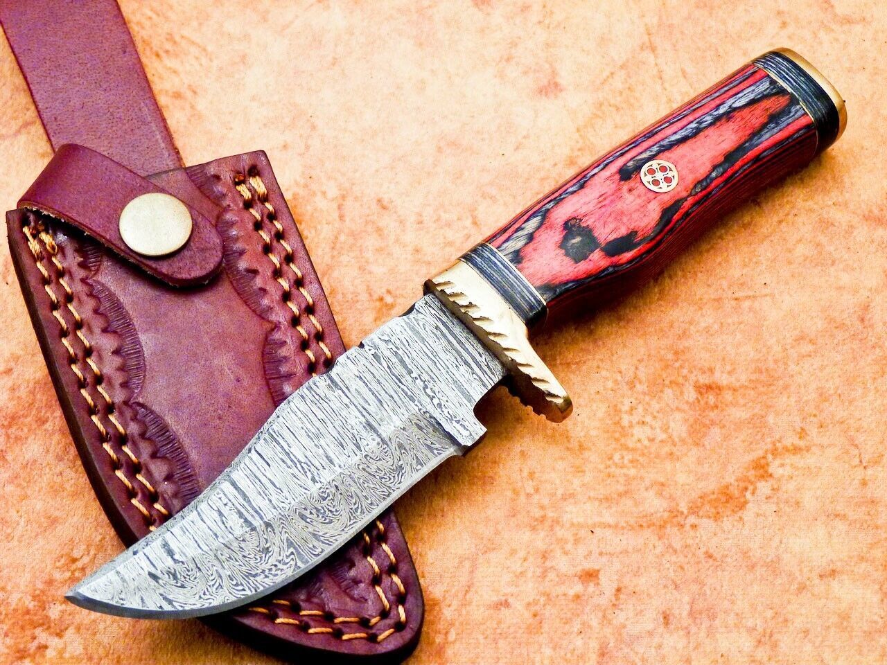 Heritage Forge 8" Handmade Damascus Steel Hunting Knife with Hardwood Handle