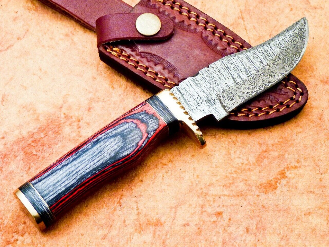 Heritage Forge 8" Handmade Damascus Steel Hunting Knife with Hardwood Handle