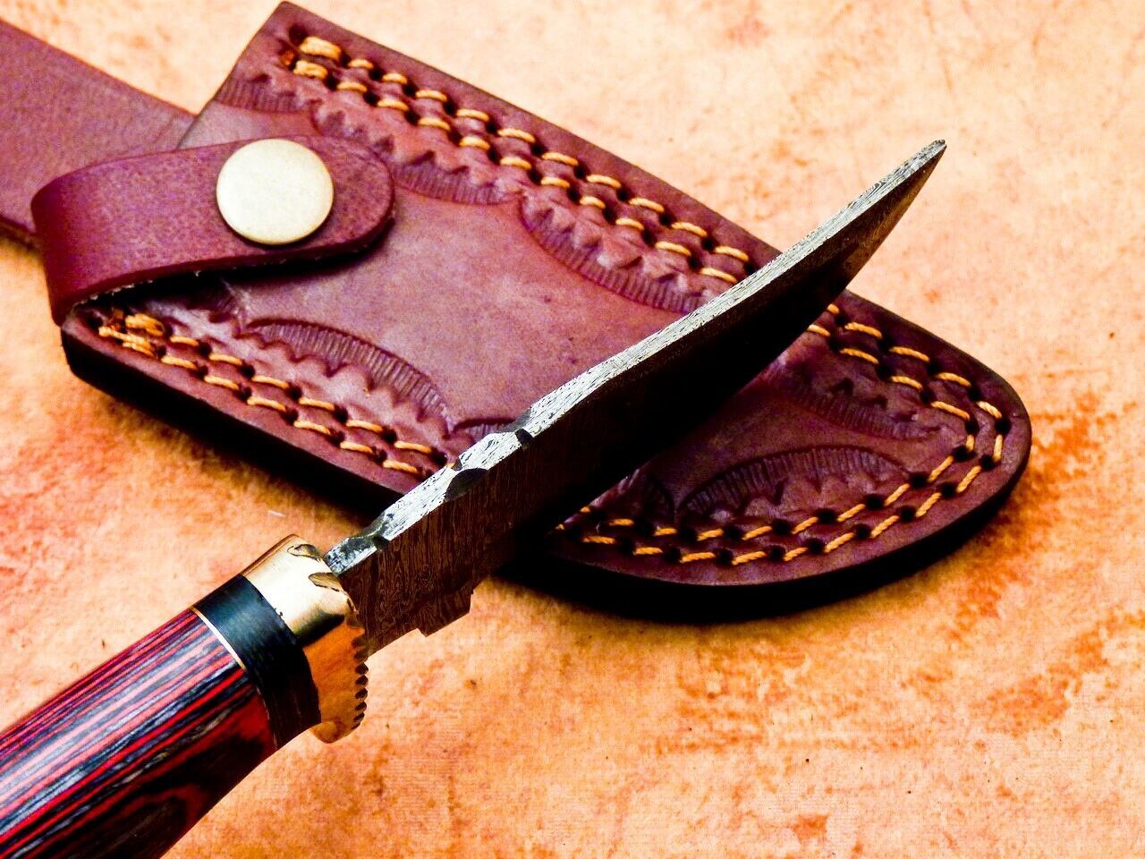 Heritage Forge 8" Handmade Damascus Steel Hunting Knife with Hardwood Handle