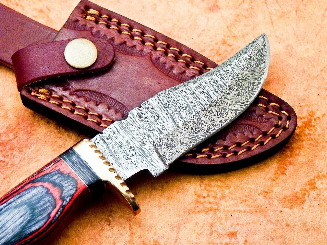 Heritage Forge 8" Handmade Damascus Steel Hunting Knife with Hardwood Handle