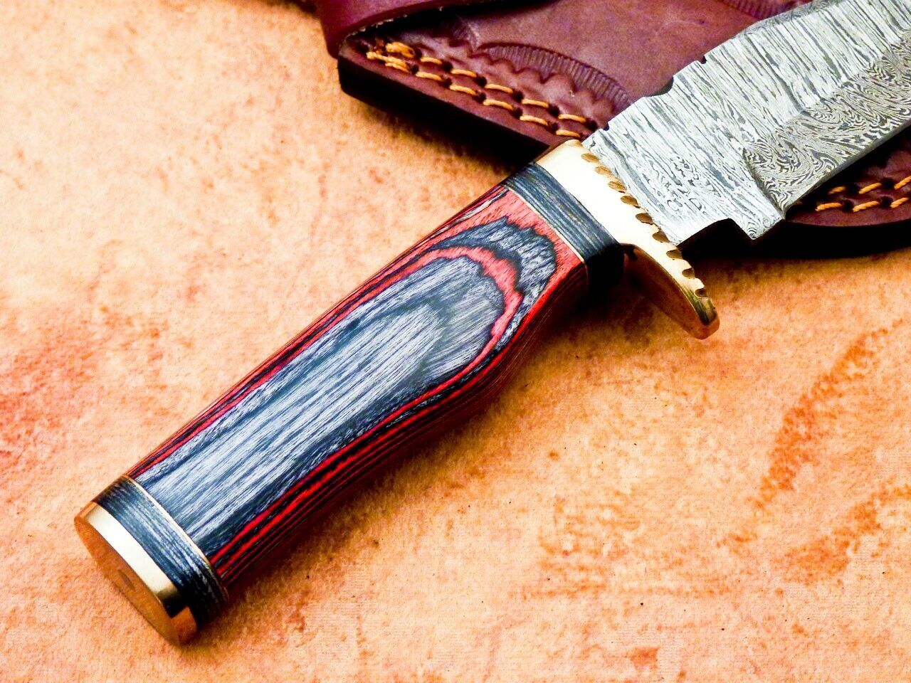 Heritage Forge 8" Handmade Damascus Steel Hunting Knife with Hardwood Handle
