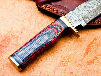 Heritage Forge 8" Handmade Damascus Steel Hunting Knife with Hardwood Handle