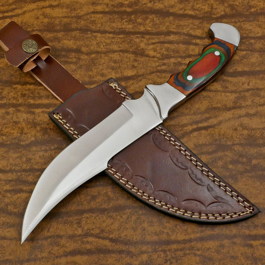 Handmade D2 Full Tang Bowie EDC Hunting Knife – Pakka Wood Handle with Sheath