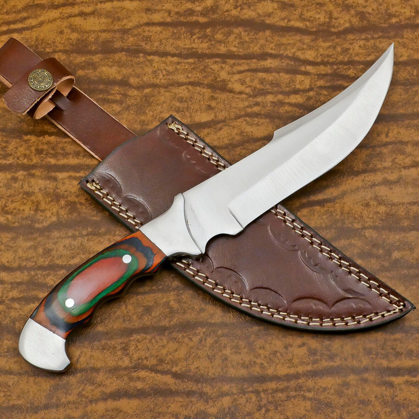 Handmade D2 Full Tang Bowie EDC Hunting Knife – Pakka Wood Handle with Sheath