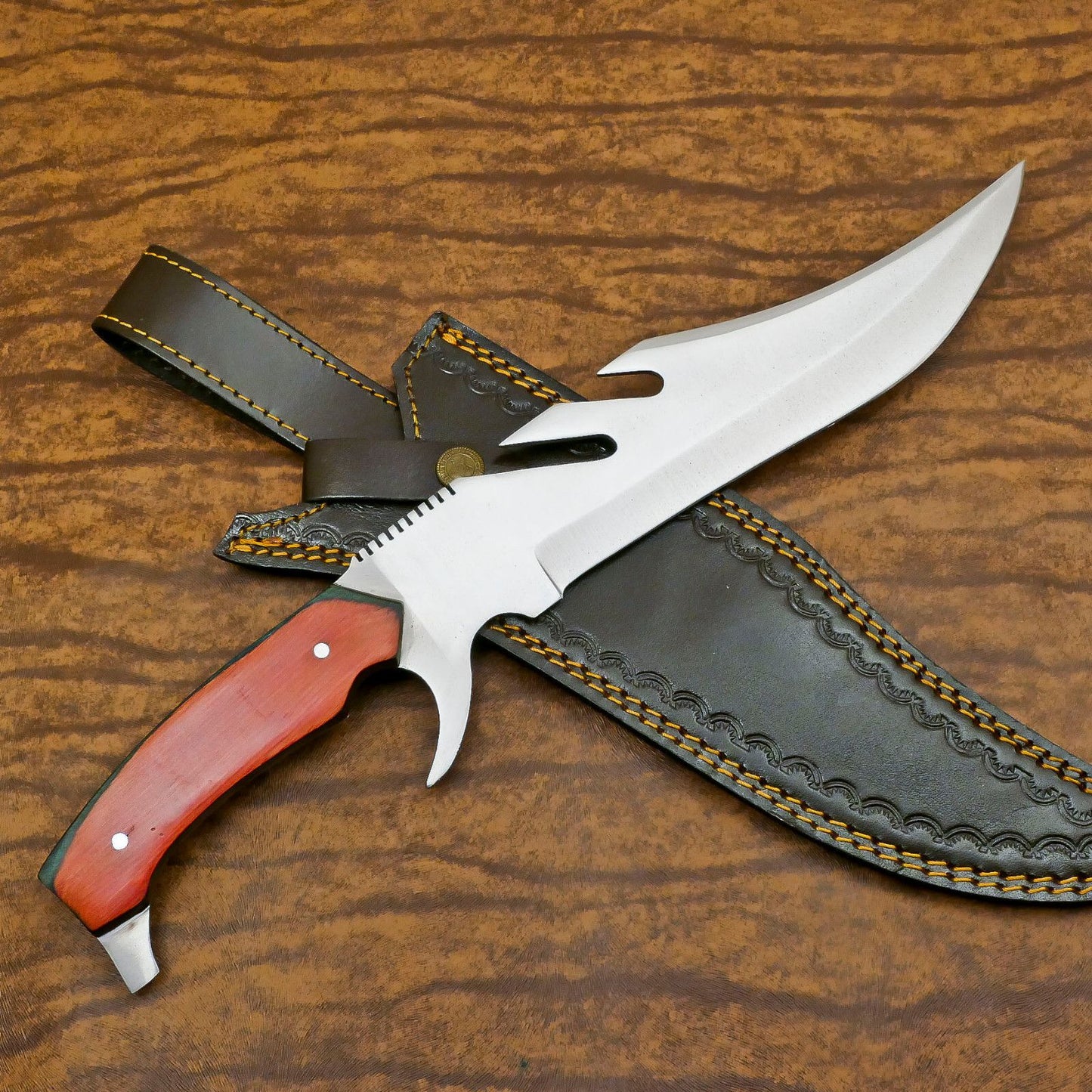 Hand Forged 12-Inch D2 Steel Clip Point Bowie Hunting Knife – Pakka Wood Handle & Sheath