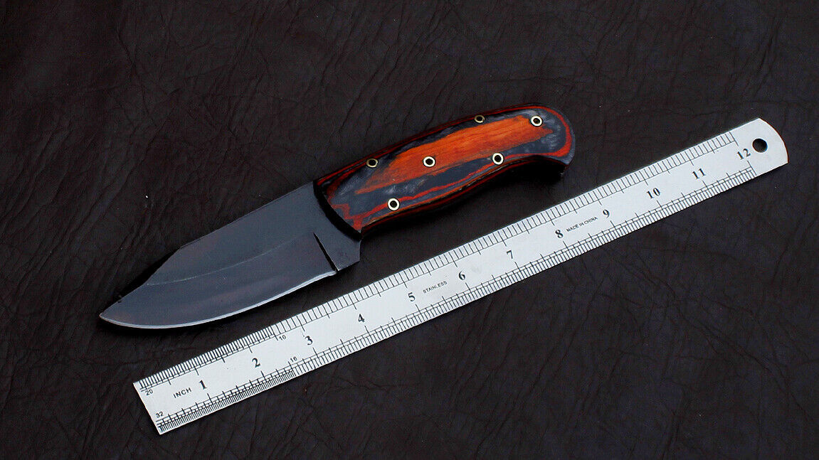 Custom Hand Forged 1095 Steel Skinner Knife | Fixed Blade Hunting Knife + Leather Sheath
