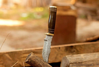 8 Inch Handmade Damascus Bowie Knife with Resin and Brass Handle