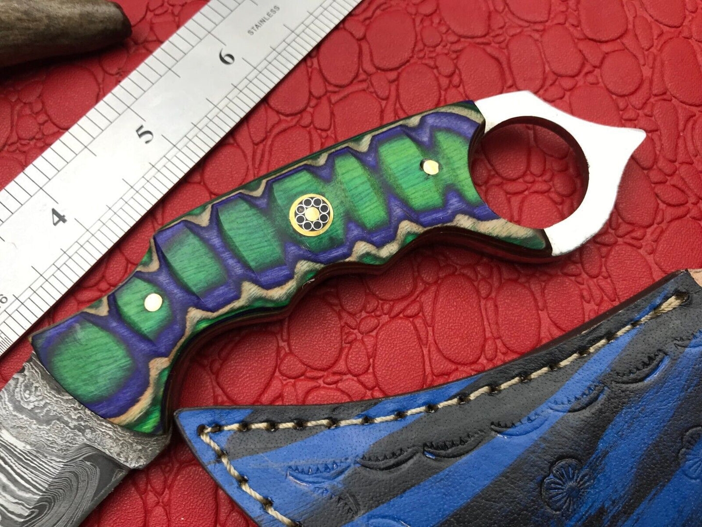 Handmade Best Damascus Karambit Knife Full Tang Damascus Steel Karambit with Wood Handle
